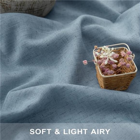 Blue Linen Curtains 84 Inch Length for Living Room 2 Panels Set Back Tab Rod - Picture 2 of 6